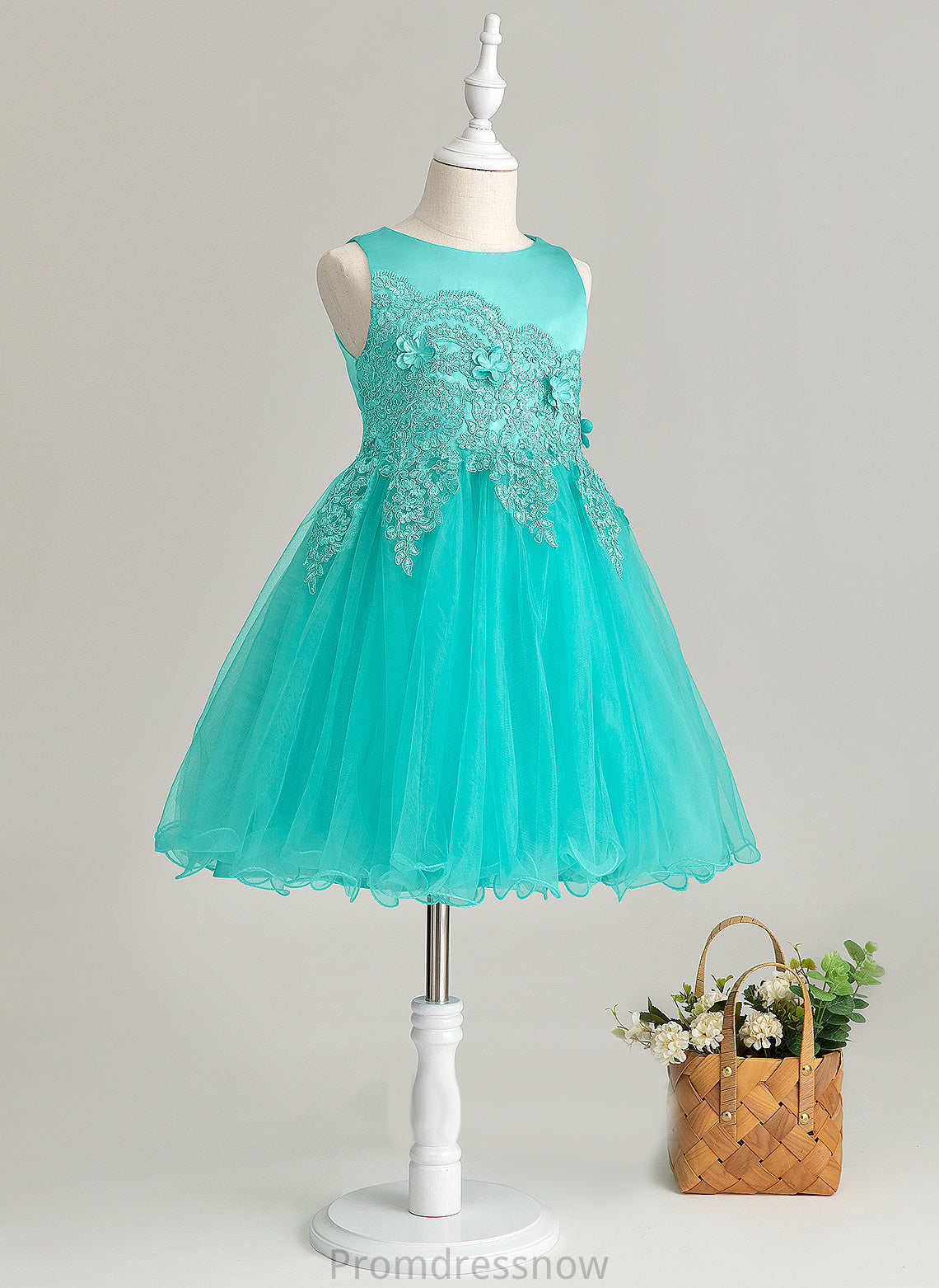 Knee-length A-Line Dress Flower Girl Dresses Lyla - Scoop Satin/Tulle/Lace Sleeveless Flower(s) With Flower Girl Neck