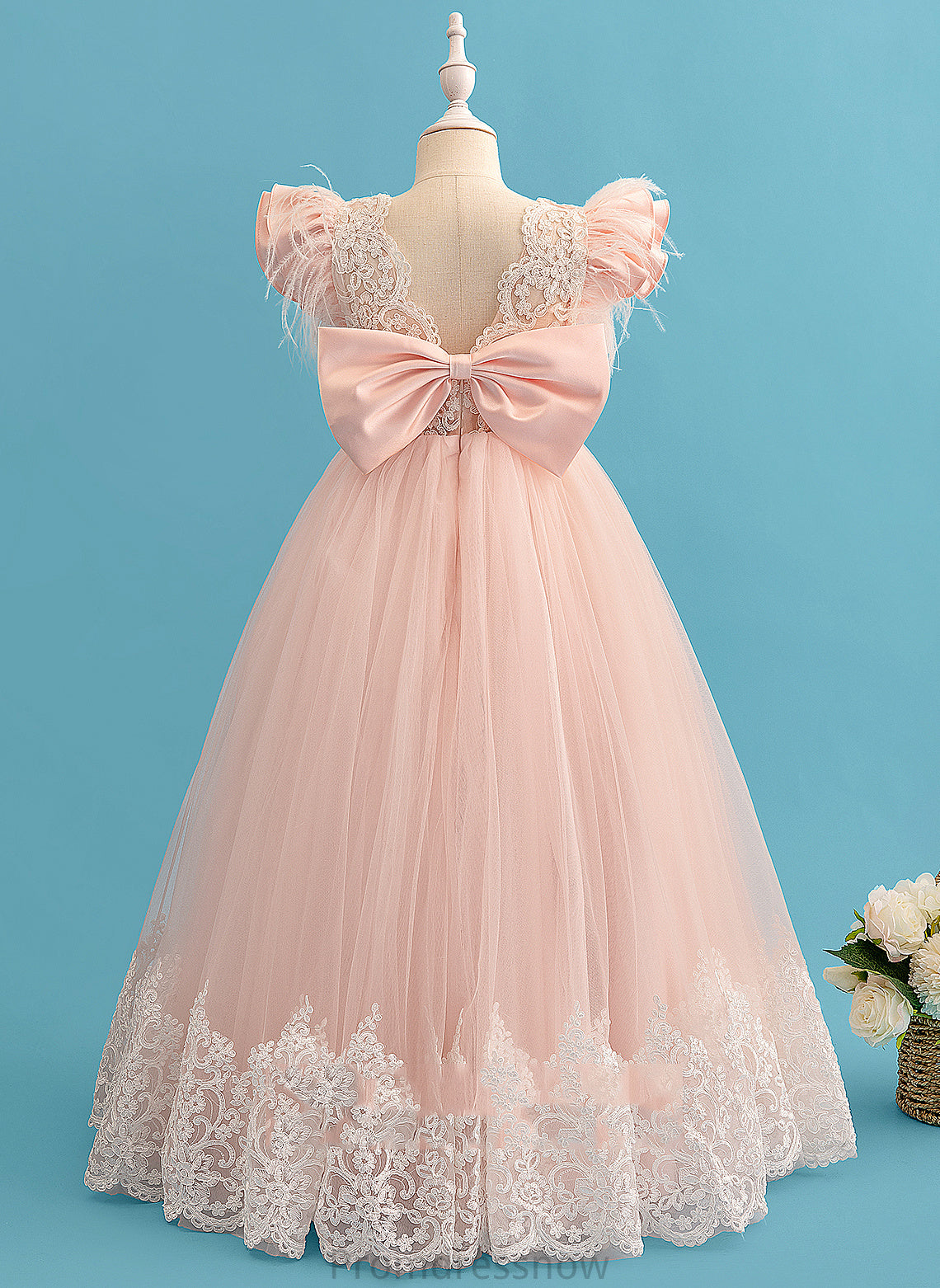 With Sleeves Scoop - Lace Ruffles/Feather/Bow(s) Ball-Gown/Princess Flower Presley Girl Flower Girl Dresses Dress Short Floor-length Neck