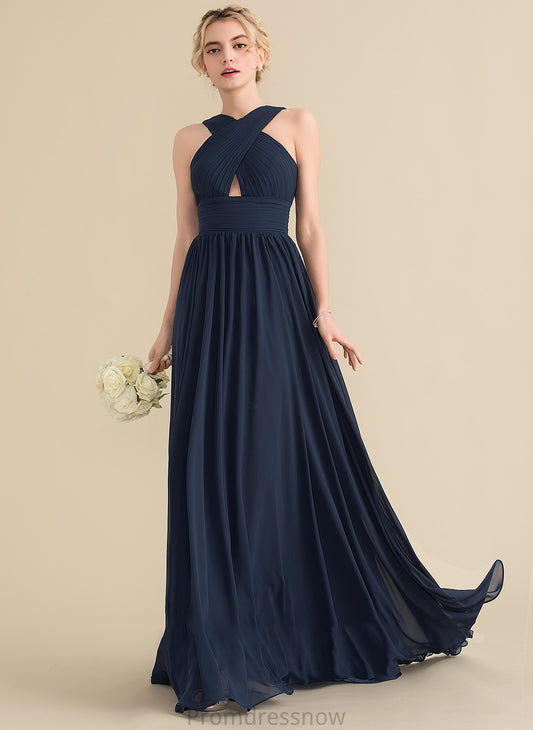 V-neck Neckline SweepTrain Length Fabric Silhouette Embellishment Ruffle A-Line Madeline Floor Length Straps Bridesmaid Dresses