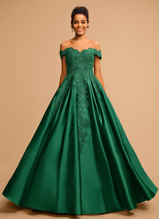 With Sequins Ball-Gown/Princess Floor-Length Prom Dresses Off-the-Shoulder Satin Regina