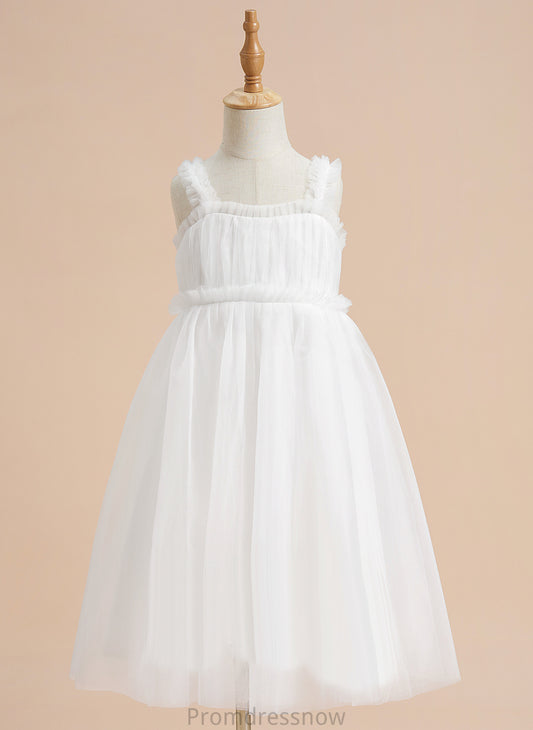 Neckline Square Flower Knee-length Sleeveless Dress - Girl A-Line Grace Flower Girl Dresses Tulle