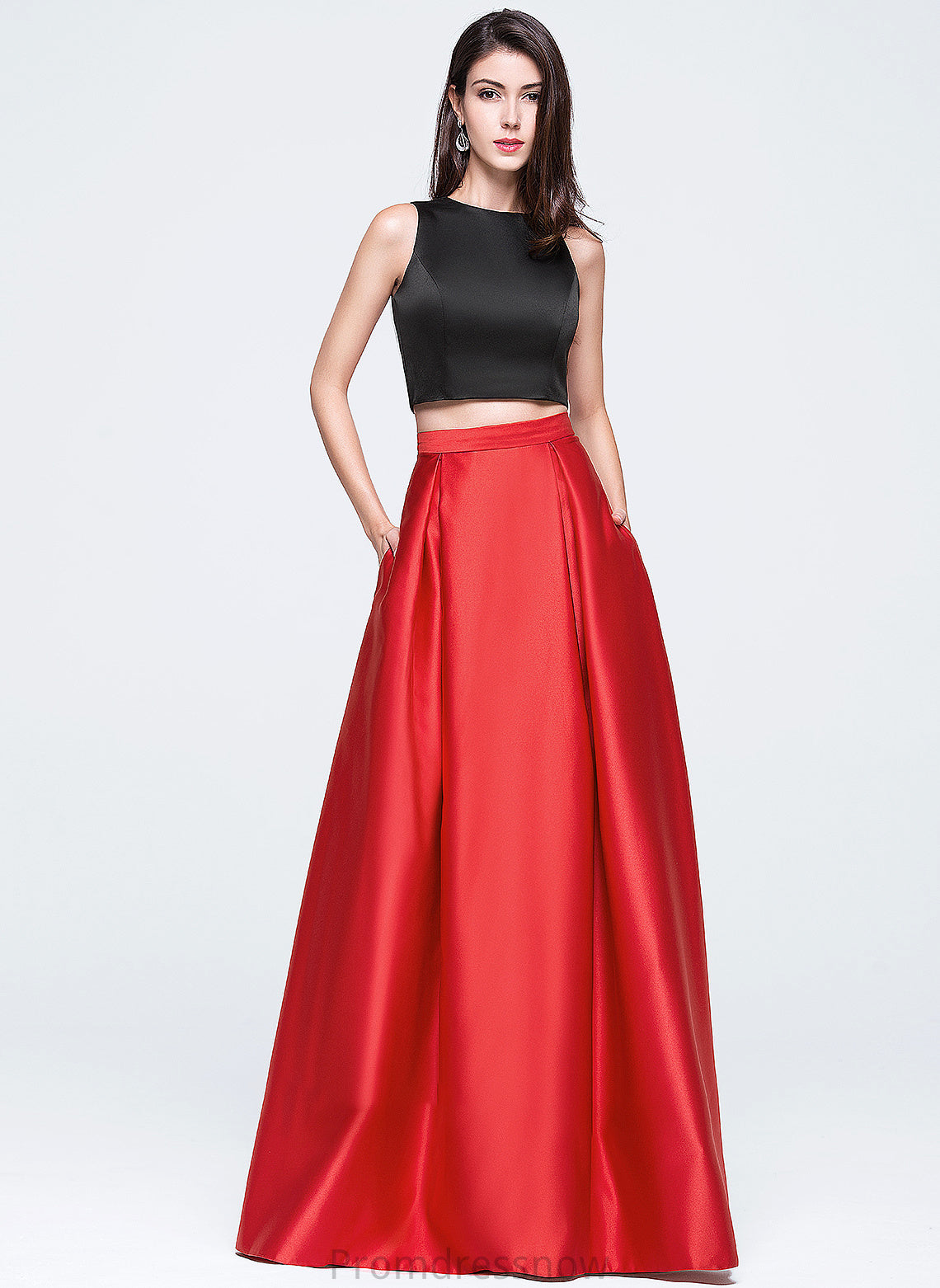 With Winnie Floor-Length Pockets Ball-Gown/Princess Scoop Satin Neck Prom Dresses