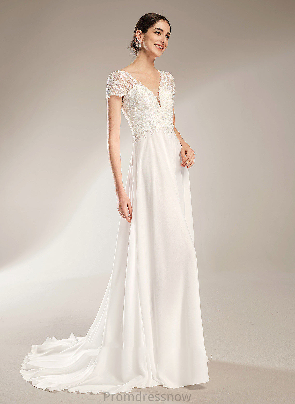 With Train Wedding Wedding Dresses A-Line Court V-neck Bow(s) Ashley Dress