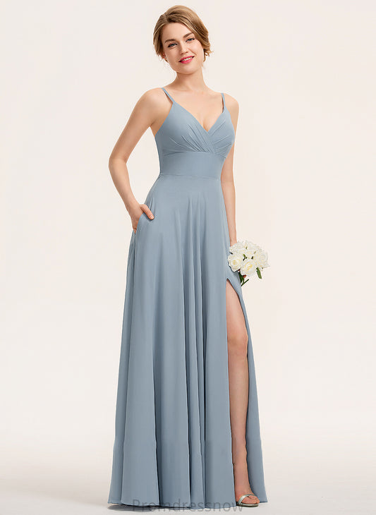 Fabric Ruffle Embellishment A-Line Length Neckline Pockets Floor-Length Silhouette V-neck Ingrid Floor Length Bridesmaid Dresses