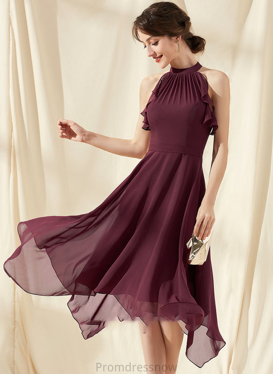 Silhouette Tea-Length Length Neckline CascadingRuffles Fabric A-Line Embellishment ScoopNeck Litzy Floor Length V-Neck Bridesmaid Dresses