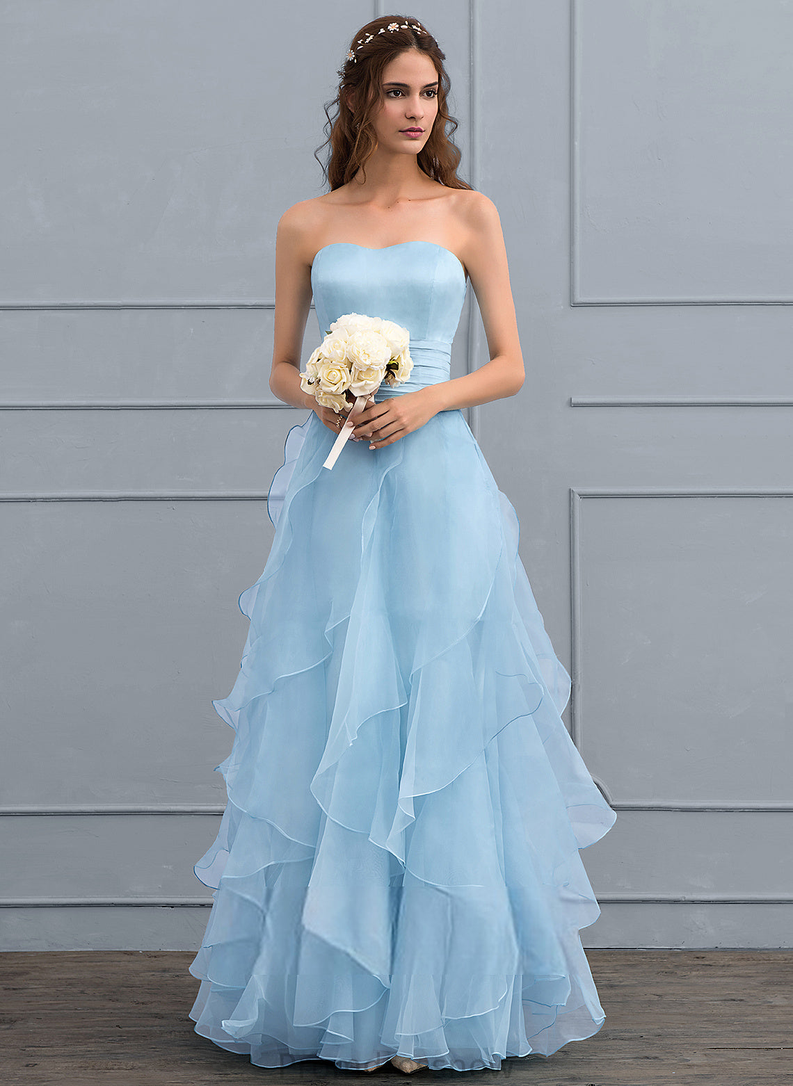 With Charmeuse Haylie Dress Cascading Floor-Length Ruffles Wedding Wedding Dresses Organza A-Line Sweetheart