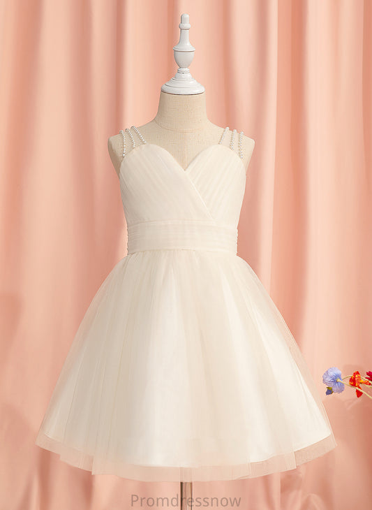 Flower Girl Dresses Emmalee Dress V-neck Sleeveless Knee-length Ruffles/Beading - Tulle Girl With Flower A-Line