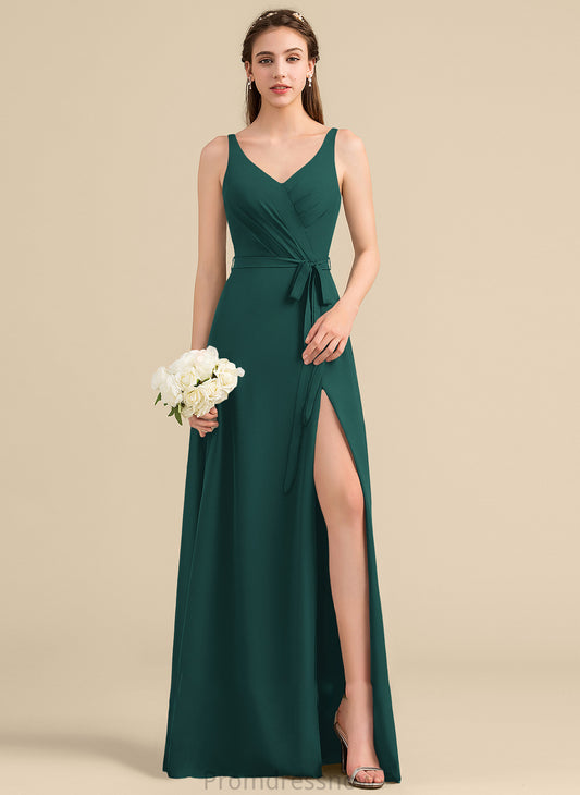 V-neck A-Line Bow(s) Fabric Neckline SplitFront Length Ruffle Silhouette Embellishment Floor-Length Melissa Bridesmaid Dresses