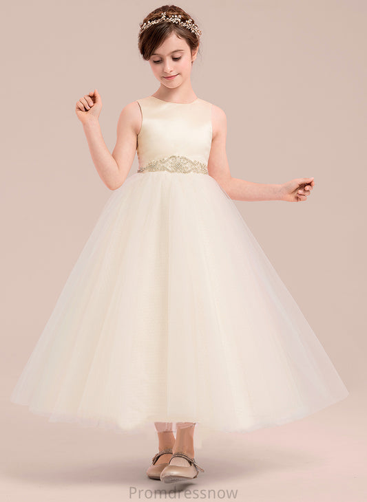 Flower Sleeveless - Satin/Tulle Ankle-length With A-Line Dress Flower Girl Dresses Neck Scoop Beading Sahna Girl