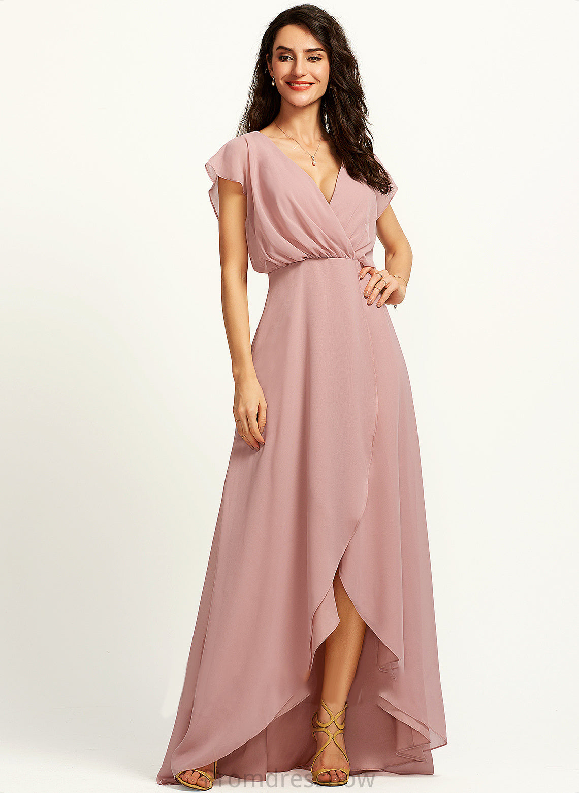 Silhouette Asymmetrical Neckline V-neck Length Fabric A-Line Embellishment SplitFront Eva Short/Mini Sleeveless Bridesmaid Dresses