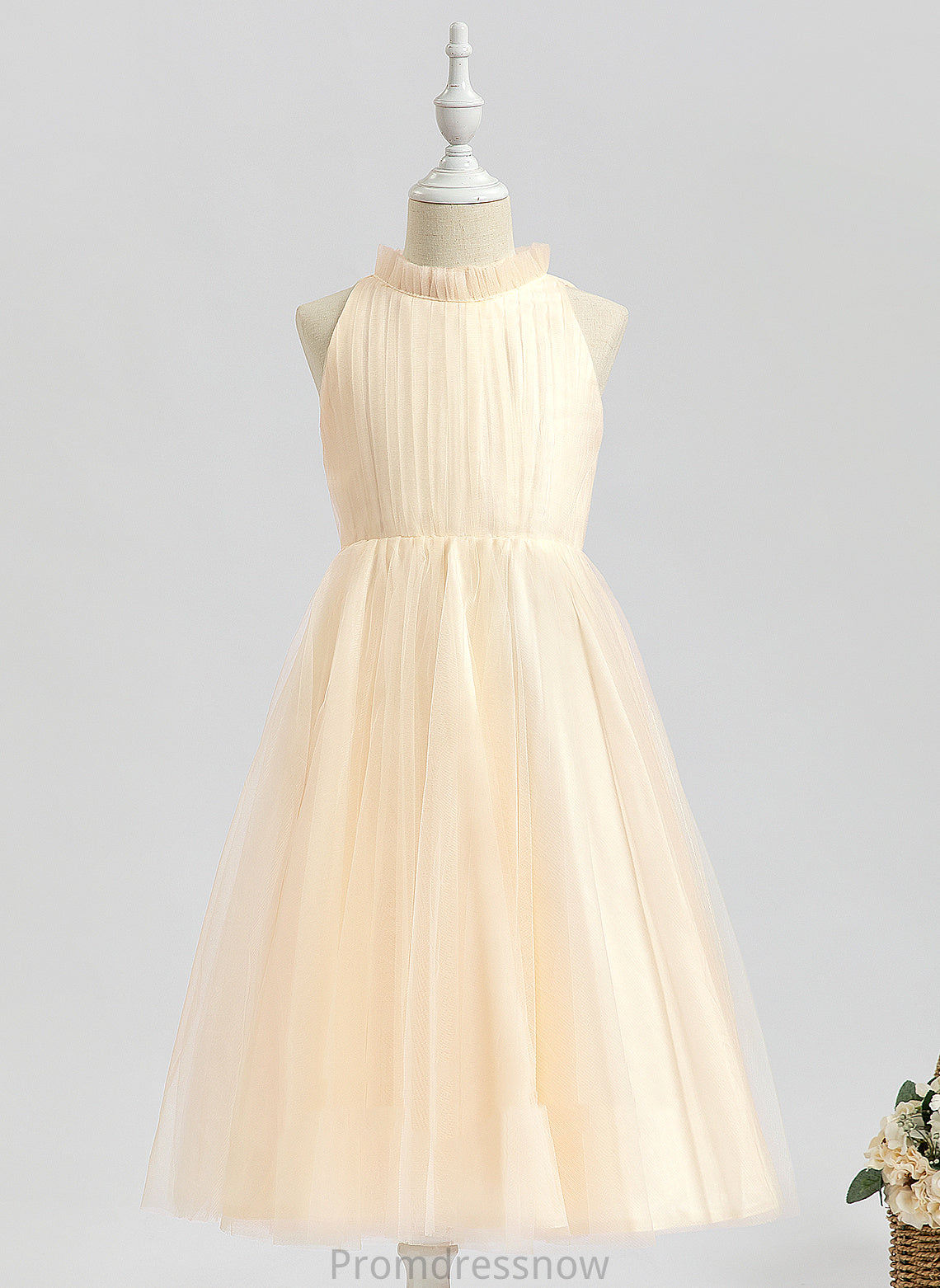 Flower Tulle A-Line Britney Tea-length Sleeveless High Dress Flower Girl Dresses Girl Neck -