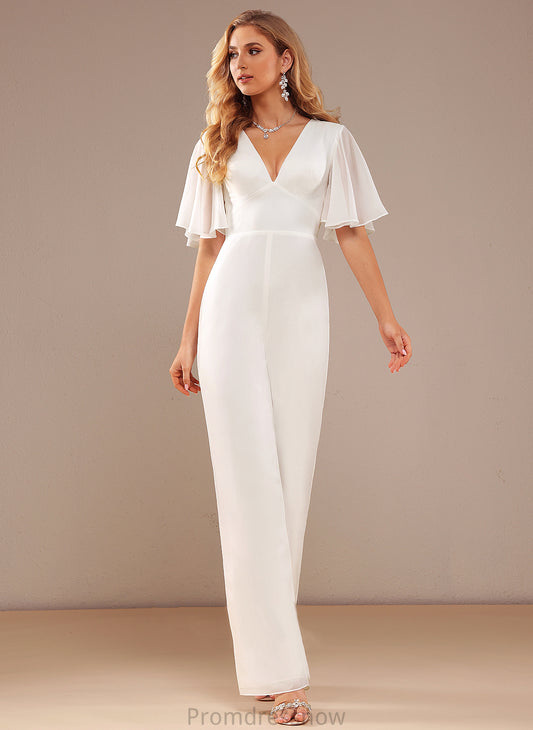 With Floor-Length Wedding Wedding Dresses Madison Ruffle Dress Jumpsuit/Pantsuit Chiffon V-neck