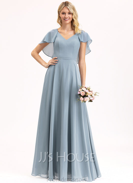 A-Line Length CascadingRuffles V-neck Floor-Length Fabric Silhouette Embellishment Neckline Sandra V-Neck Floor Length Bridesmaid Dresses