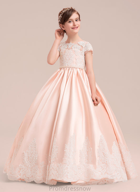 Neck NOT Scoop Satin/Tulle/Lace Beading (Petticoat With Sleeves Flower Dress Floor-length Gown Ball Flower Girl Dresses included) - Girl Short Lesly