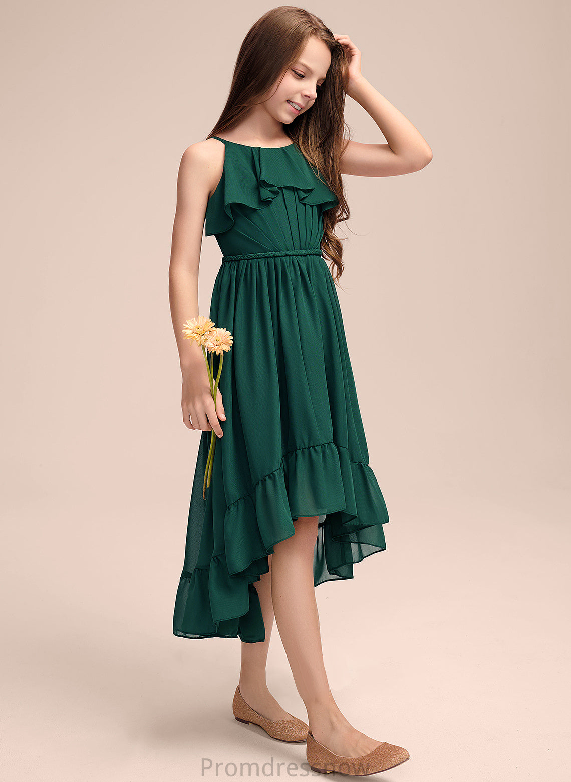 With Asymmetrical Scoop Junior Bridesmaid Dresses Alexa Cascading A-Line Neck Chiffon Ruffles