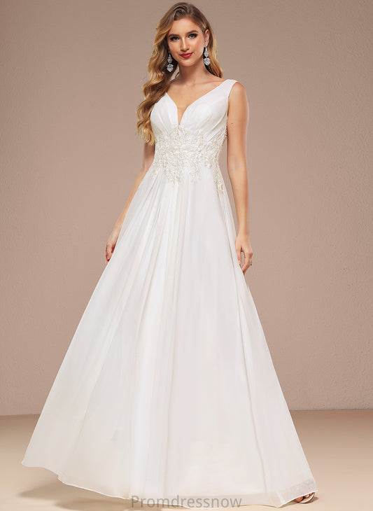 With Sequins Wedding V-neck Wedding Dresses Floor-Length Lace A-Line Kaley Chiffon Dress