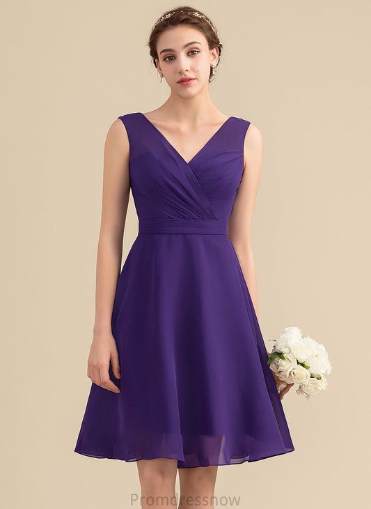 Knee-Length Fabric V-neck Embellishment A-Line Silhouette Length Ruffle Neckline Celia Stretch Satin Floor Length Bridesmaid Dresses