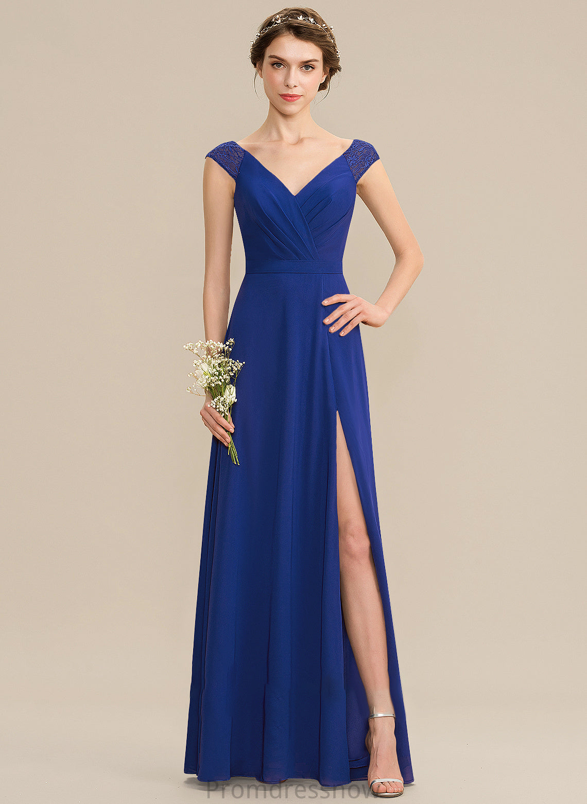 A-Line Neckline SplitFront Ruffle Floor-Length Length Silhouette Fabric Embellishment V-neck Gabrielle Floor Length Bridesmaid Dresses