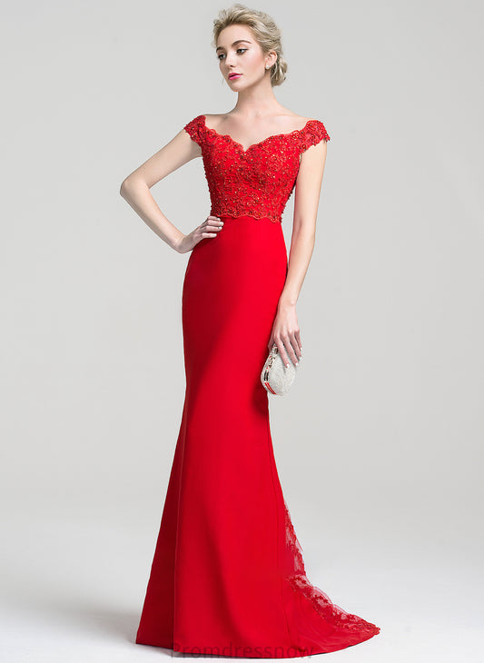 With Sequins Trumpet/Mermaid Kaliyah Prom Dresses Lace Chiffon Sweep Off-the-Shoulder Train Beading