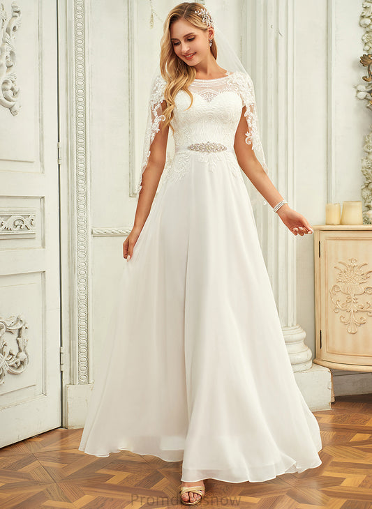 With A-Line Neck Lace Chiffon Wedding Wedding Dresses Floor-Length Daniela Sequins Scoop Dress