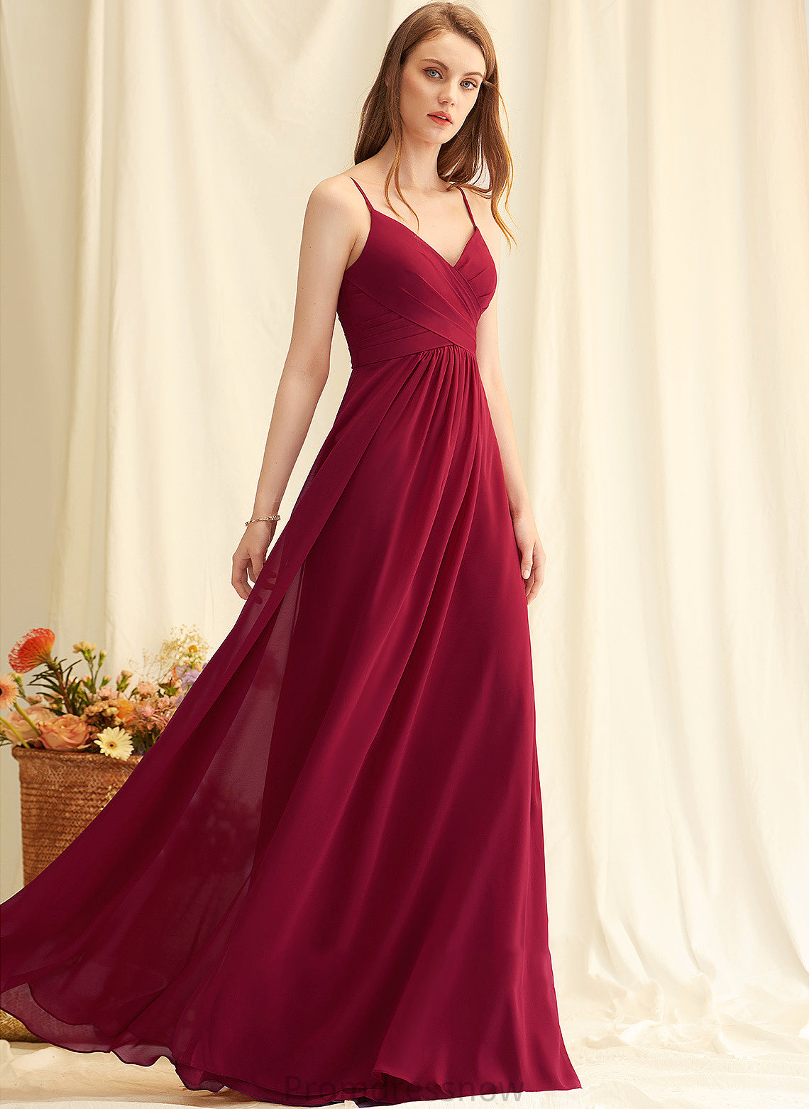 Embellishment Silhouette Length Neckline V-neck Fabric Ruffle Floor-Length A-Line Zoie Bridesmaid Dresses