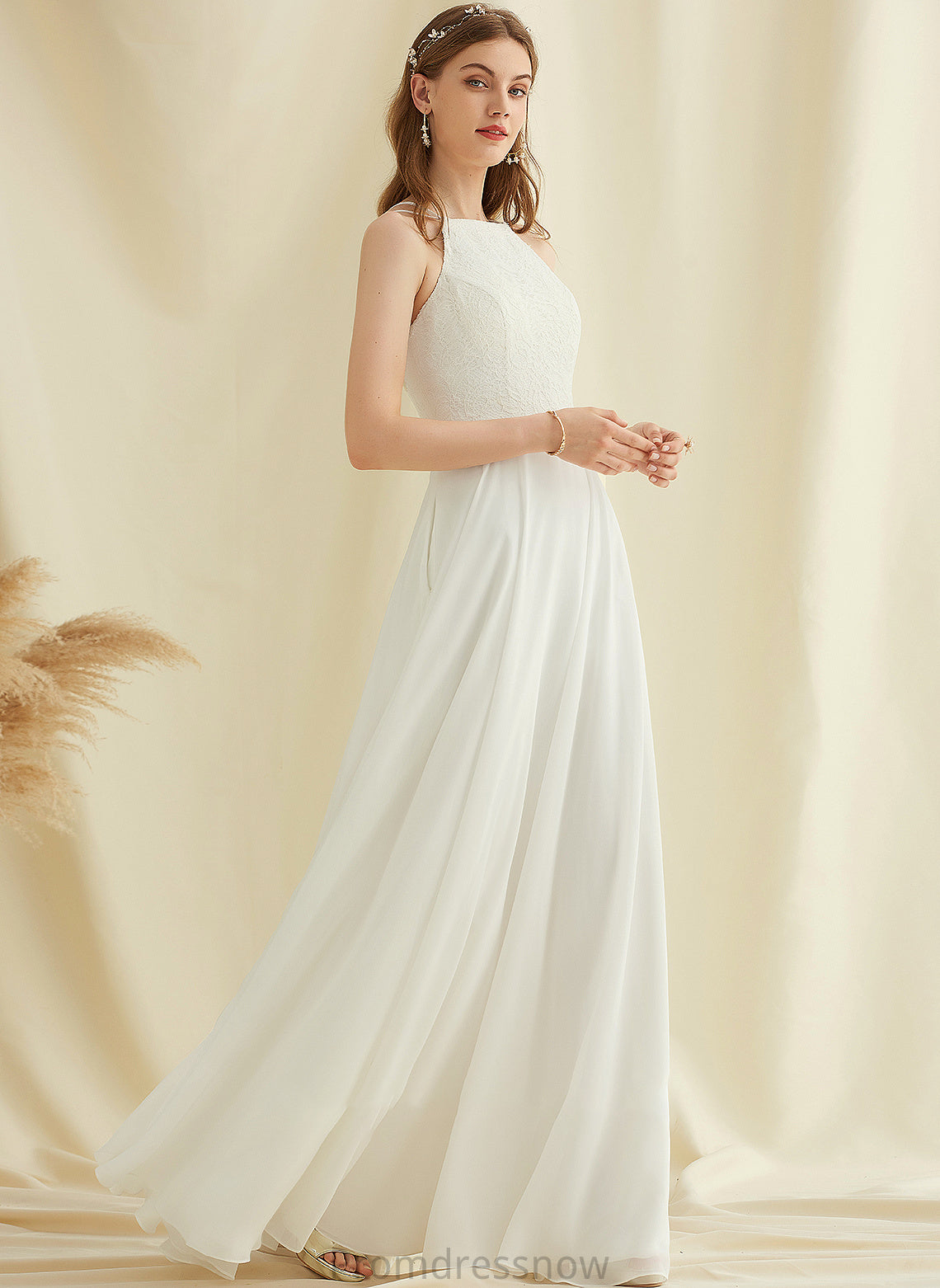 With Marisol Floor-Length Pockets Wedding Dresses Scoop Wedding Neck Chiffon A-Line Lace Dress