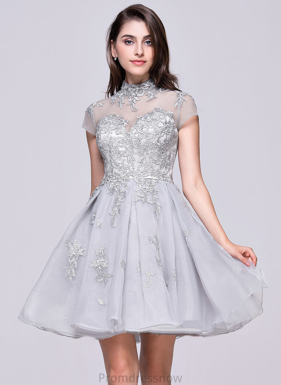 With Neck Tulle High Appliques Short/Mini Homecoming Organza Dress Homecoming Dresses Breanna Lace Lace A-Line