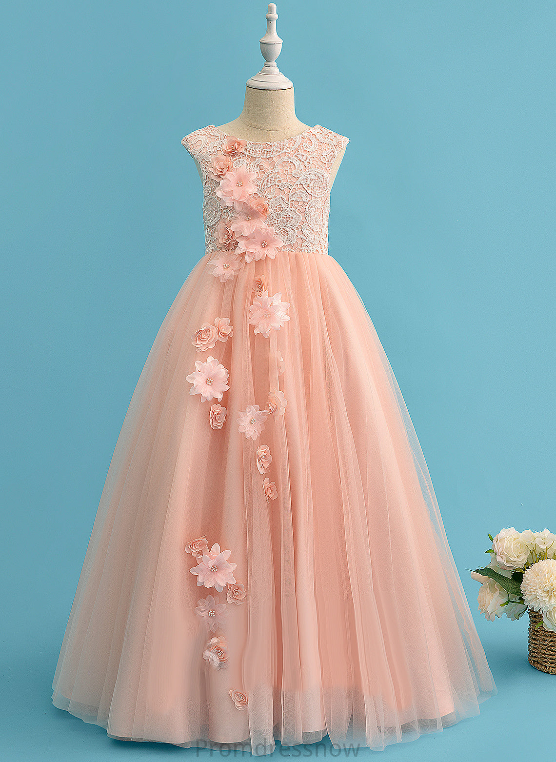 Beading/Flower(s) Girl Ball-Gown/Princess Flower With Neck Scoop Sleeveless Catherine - Flower Girl Dresses Dress Tulle/Lace Floor-length