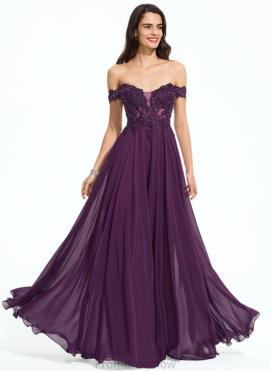 With Ball-Gown/Princess Off-the-Shoulder Sequins Lace Beading Floor-Length Prom Dresses Aryanna Chiffon