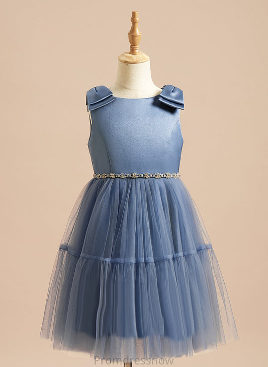 Neck Flower Girl Dresses - Satin/Tulle A-Line With Girl Dress Sleeveless Beading/Bow(s) Lorelai Flower Scoop Knee-length