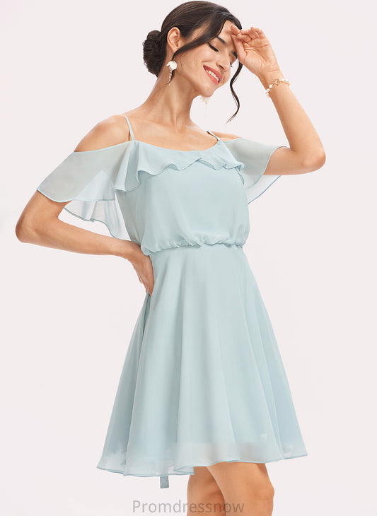 Neckline Short/Mini Embellishment V-neck Length Silhouette Fabric CascadingRuffles A-Line Marley Straps Short Sleeves Bridesmaid Dresses