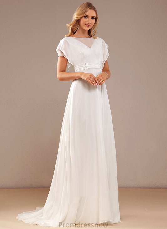 With Wedding Scoop A-Line Neck Beading Chiffon Dress Train Mia Sweep Wedding Dresses