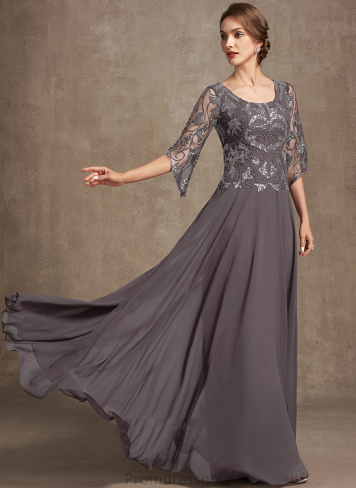 Lace A-Line Chiffon Scoop the of Mother Bride Sara Dress Mother of the Bride Dresses With Floor-Length Sequins Neck Beading