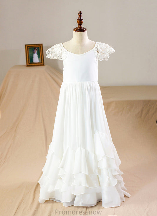 Sleeves Neck Lace Short - Floor-length Karley With Girl A-Line Dress Flower Girl Dresses Scoop Flower Chiffon