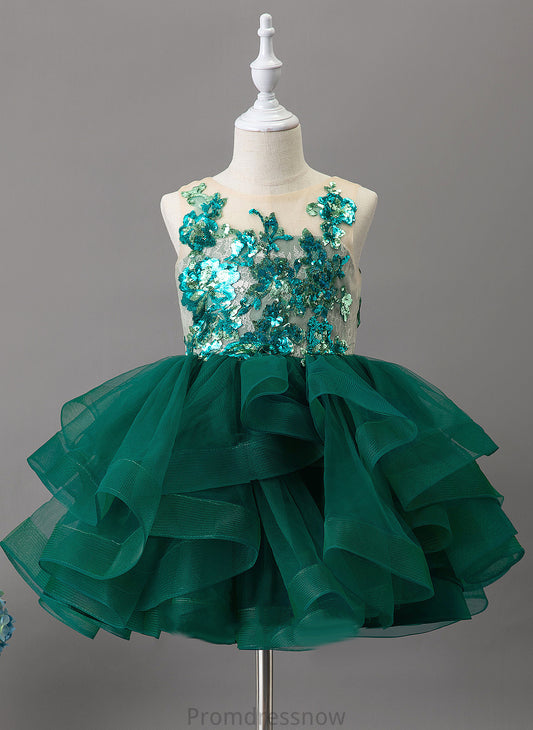 Ball-Gown/Princess Neck Tulle/Lace/Sequined Scoop Girl Flower Girl Dresses Jasmin - Dress Sleeveless Knee-length Flower