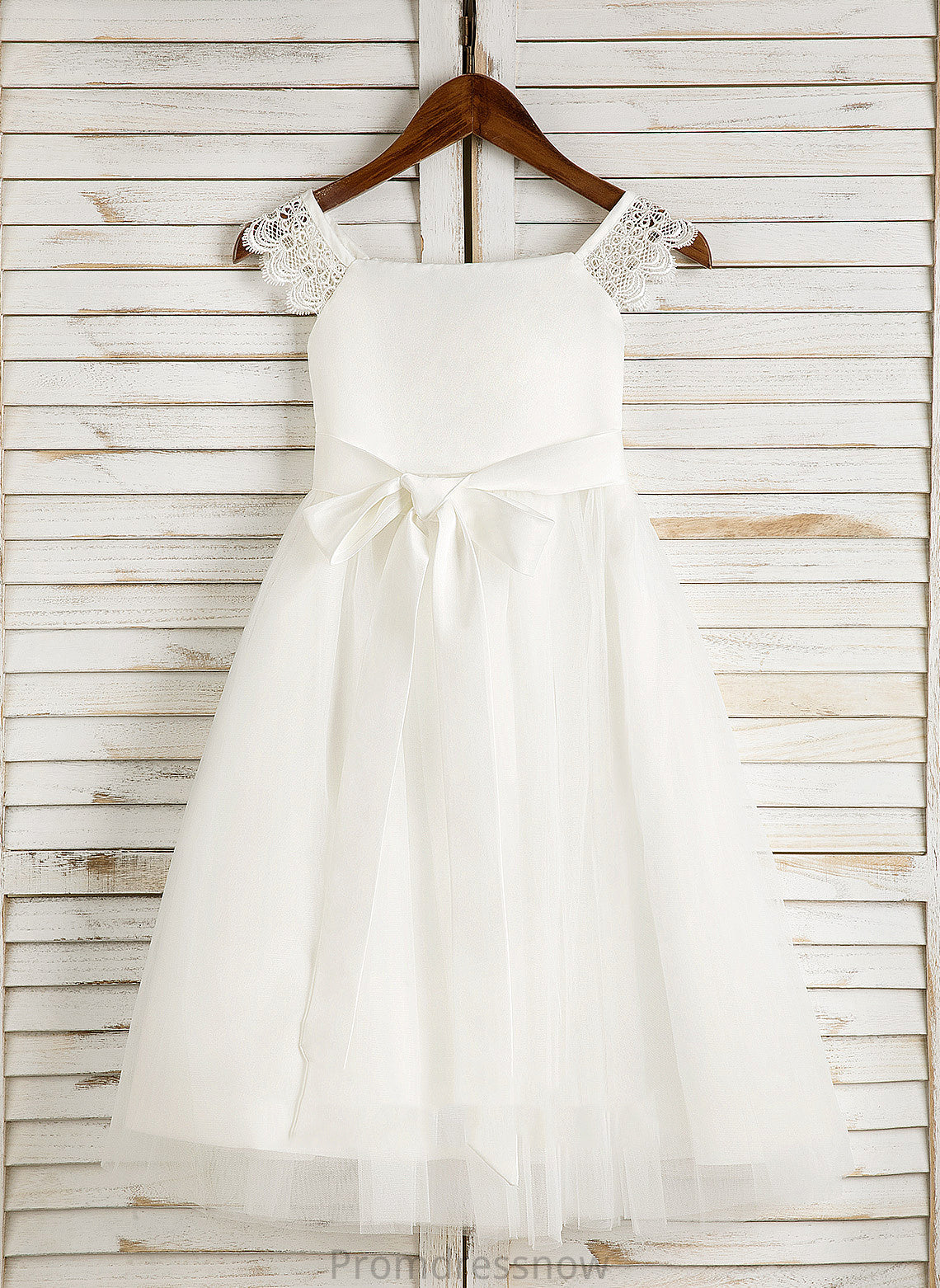 Dress Neckline - Flower Girl Dresses Girl Square Lace/Sash Satin/Tulle Flower Sleeveless With A-Line Tea-length Stacy