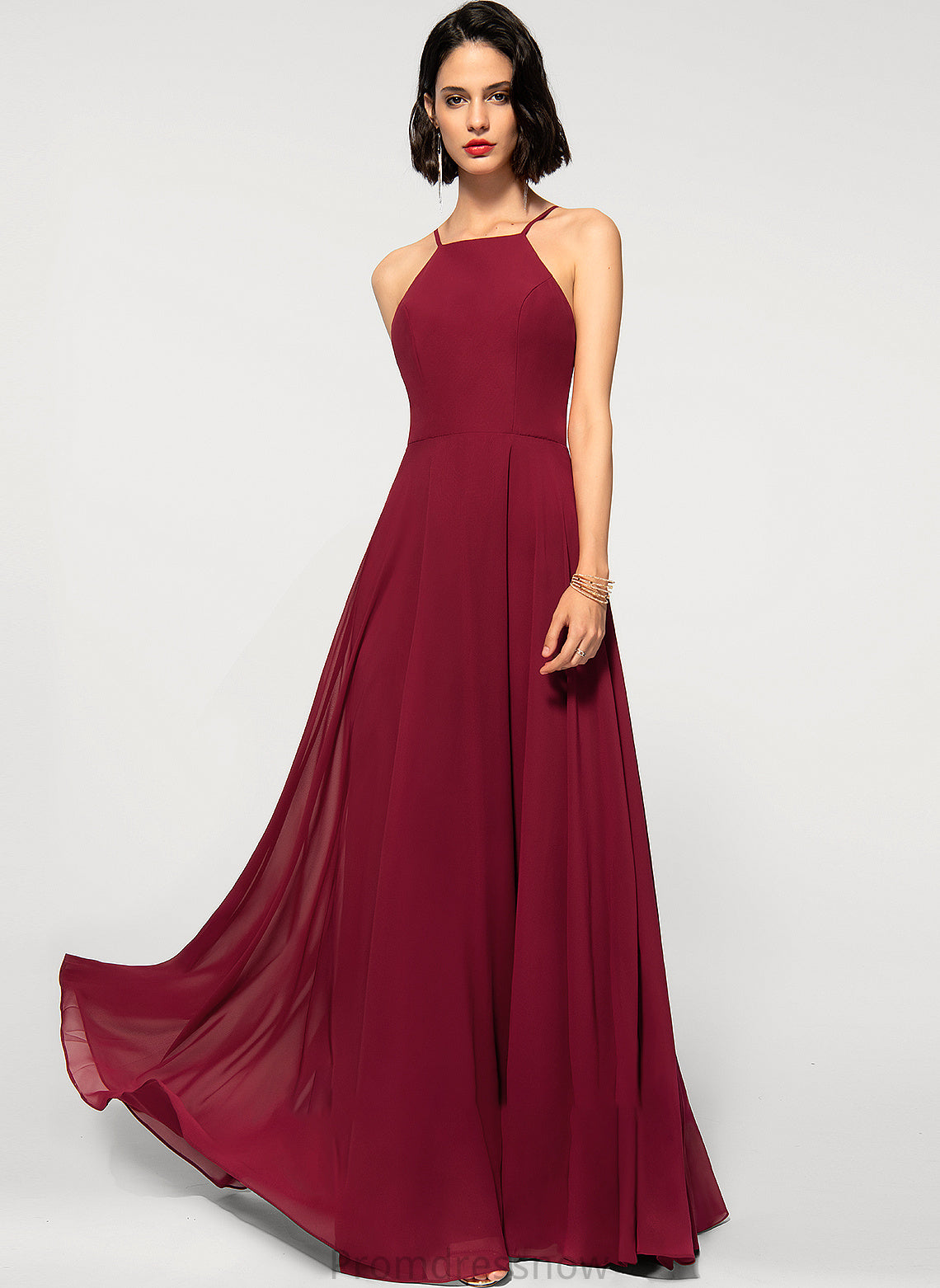 Floor-Length Neckline Fabric SquareNeckline ScoopNeck Silhouette Straps A-Line Length Asia Scoop Sleeveless Bridesmaid Dresses