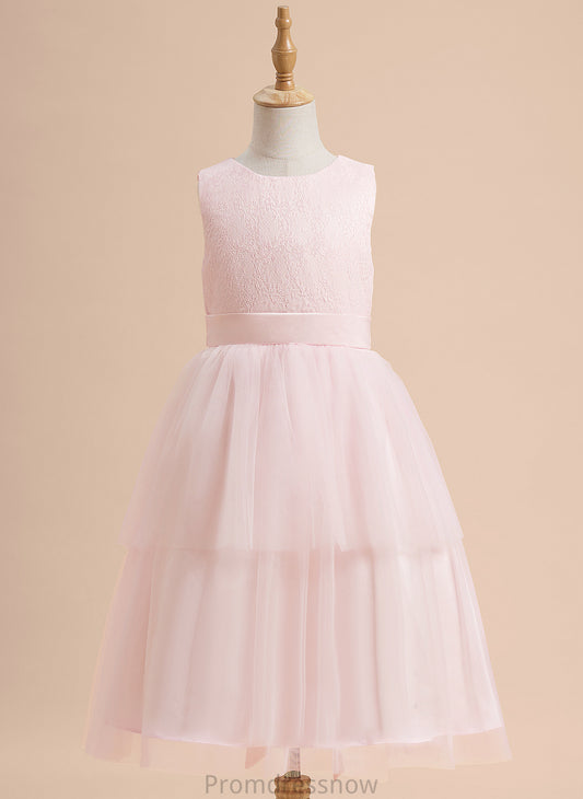 Neck - A-Line Knee-length Sleeveless Flower Girl Dresses Satin/Tulle Girl Flower Lace Scoop With Dress Jaidyn