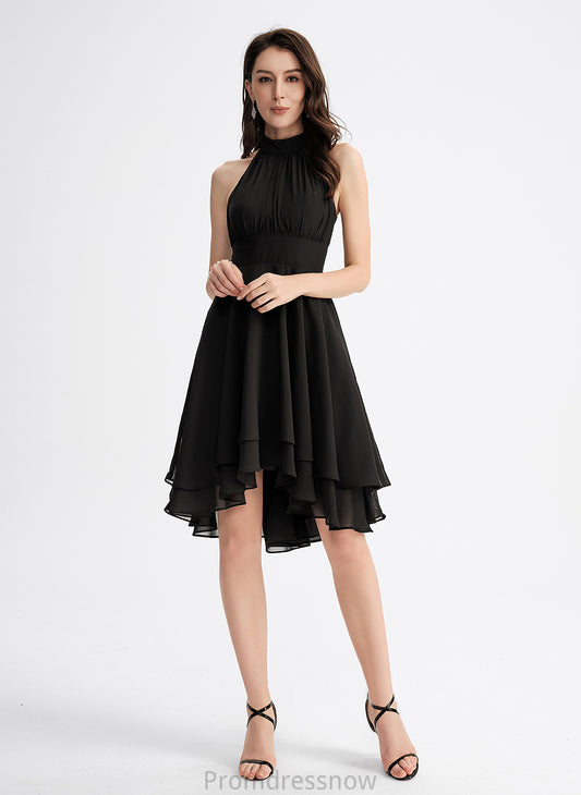 With Cocktail Dress Kasey Neck Pleated Scoop Asymmetrical Cocktail Dresses A-Line Chiffon