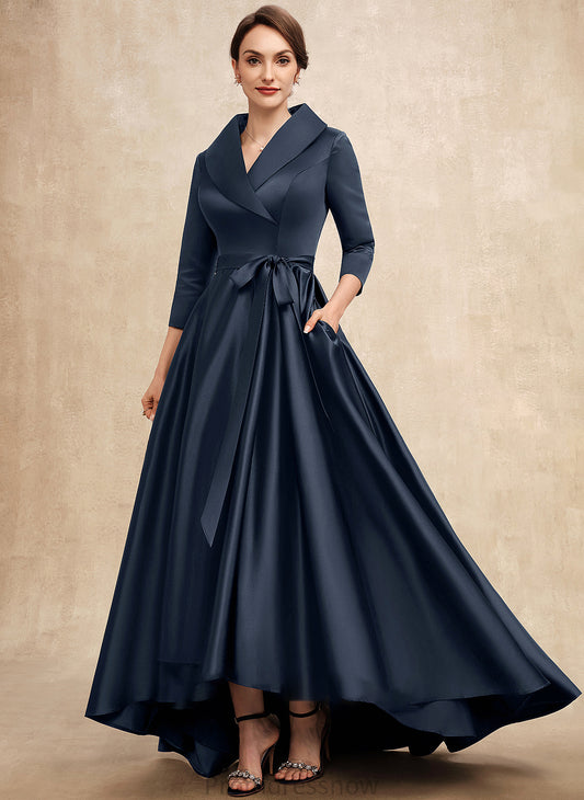 With the Lilith V-neck A-Line of Bride Bow(s) Mother of the Bride Dresses Asymmetrical Pockets Dress Satin Mother