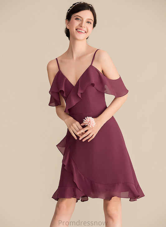 Neckline Knee-Length A-Line Silhouette Fabric V-neck Length Embellishment CascadingRuffles Tatum Sleeveless V-Neck Bridesmaid Dresses