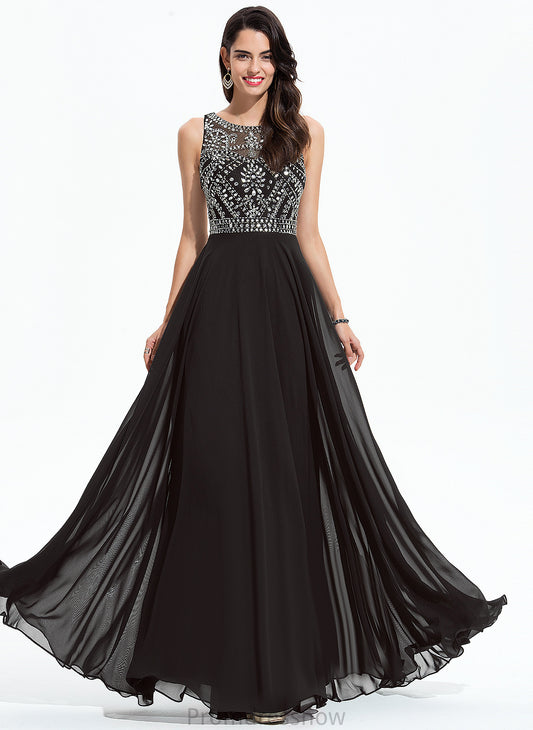 With Floor-Length Prom Dresses Beading Scoop Chiffon Sequins Scarlett A-Line