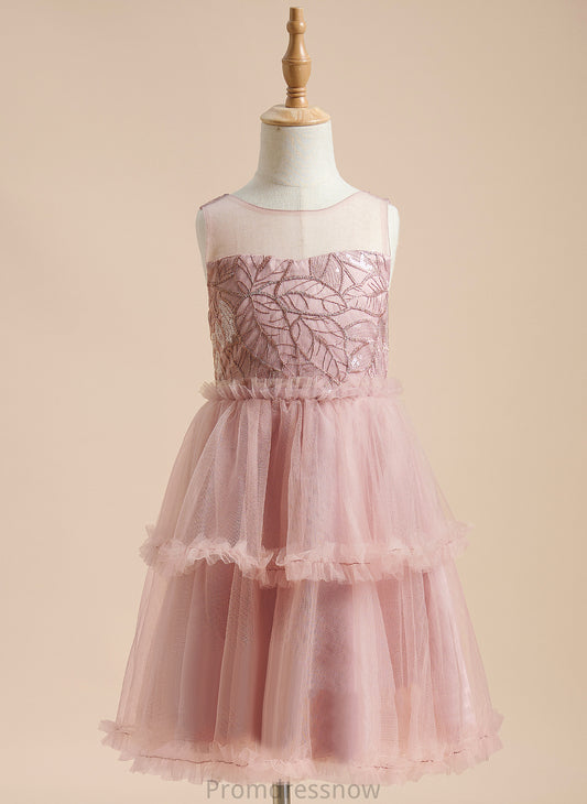 Kayla Neck Flower Girl Dresses Scoop Sequins/Pleated/V Flower Tulle Knee-length Sleeveless With - Girl A-Line Dress Back