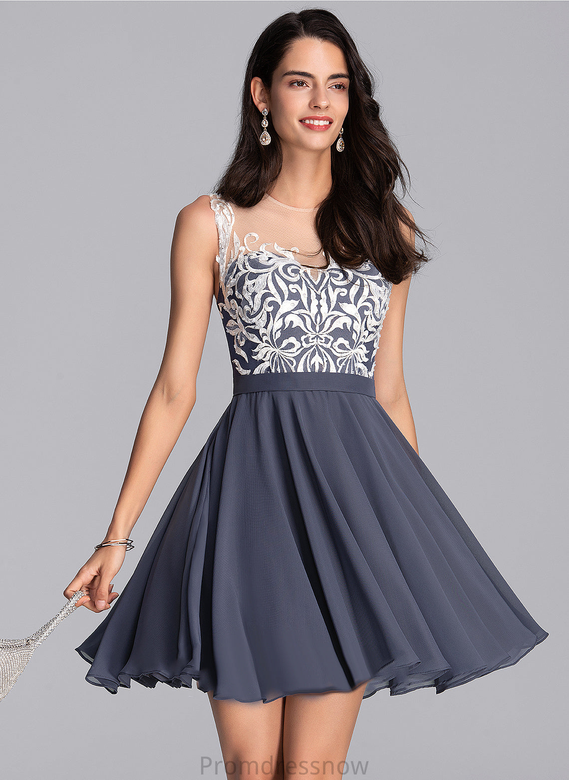 With Chiffon A-Line Neck Dress Short/Mini Homecoming Homecoming Dresses Lace Scoop Annika