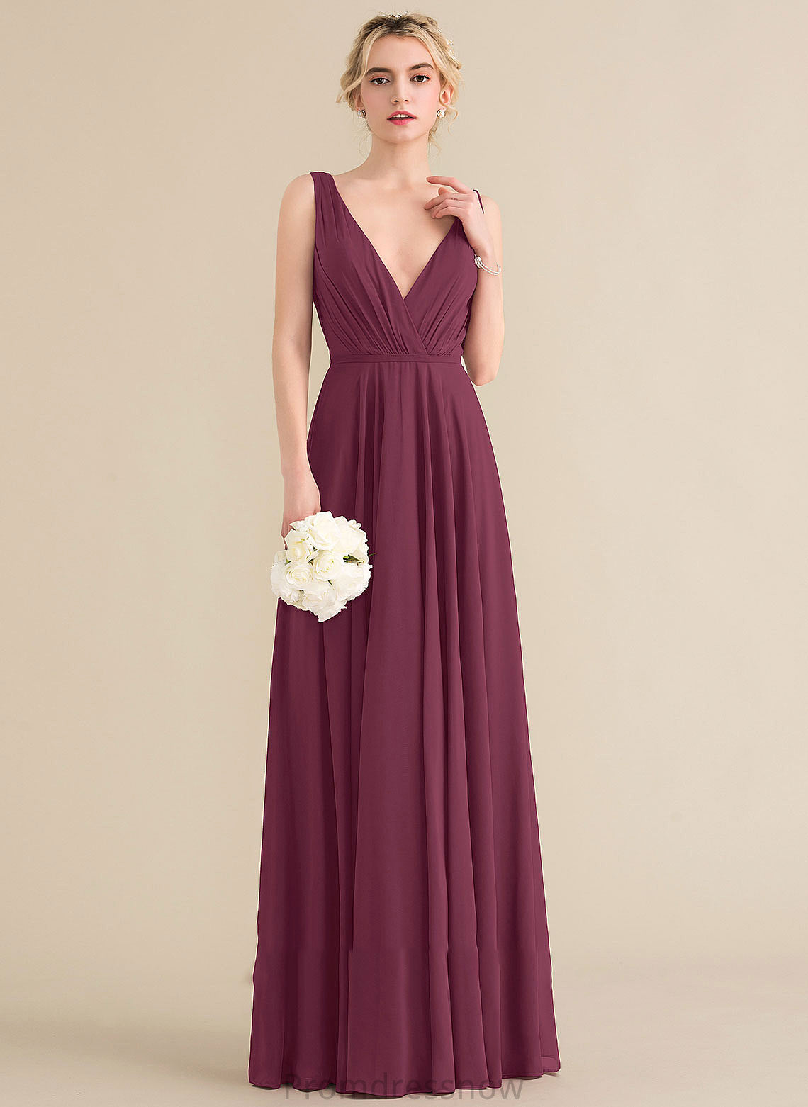 Neckline Ruffle Floor-Length Embellishment Length V-neck A-Line Silhouette Fabric Charity Floor Length Spaghetti Staps Bridesmaid Dresses