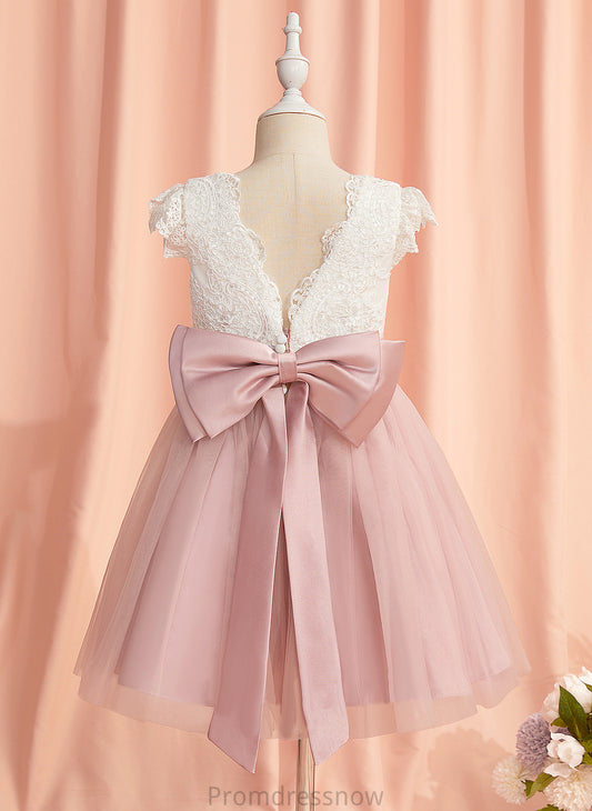 Flower Tulle - Flower Girl Dresses Dress Lace/Bow(s) Cali Knee-length Girl With Sleeves Short A-Line Scoop Neck