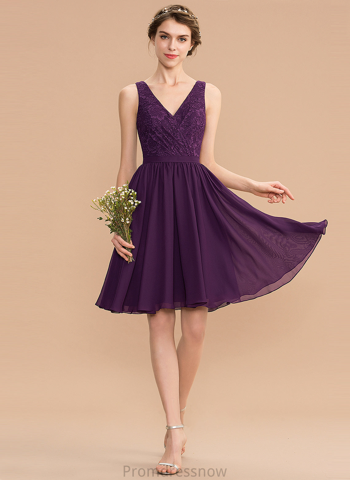 Embellishment Knee-Length Neckline V-neck A-Line Length Silhouette Fabric Ruffle Julia Straps Empire Waist Bridesmaid Dresses