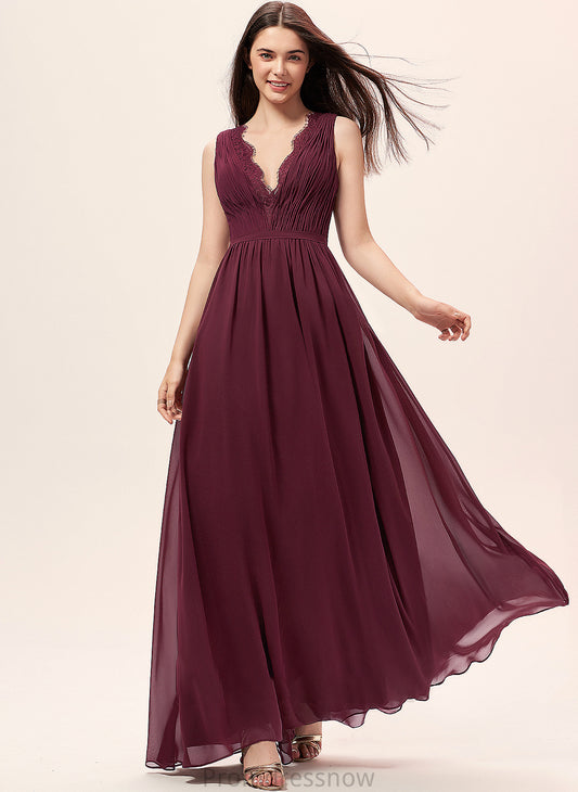 Silhouette Embellishment Ruffle Floor-Length A-Line V-neck Neckline Lace Fabric Length Emmalee Floor Length Bridesmaid Dresses