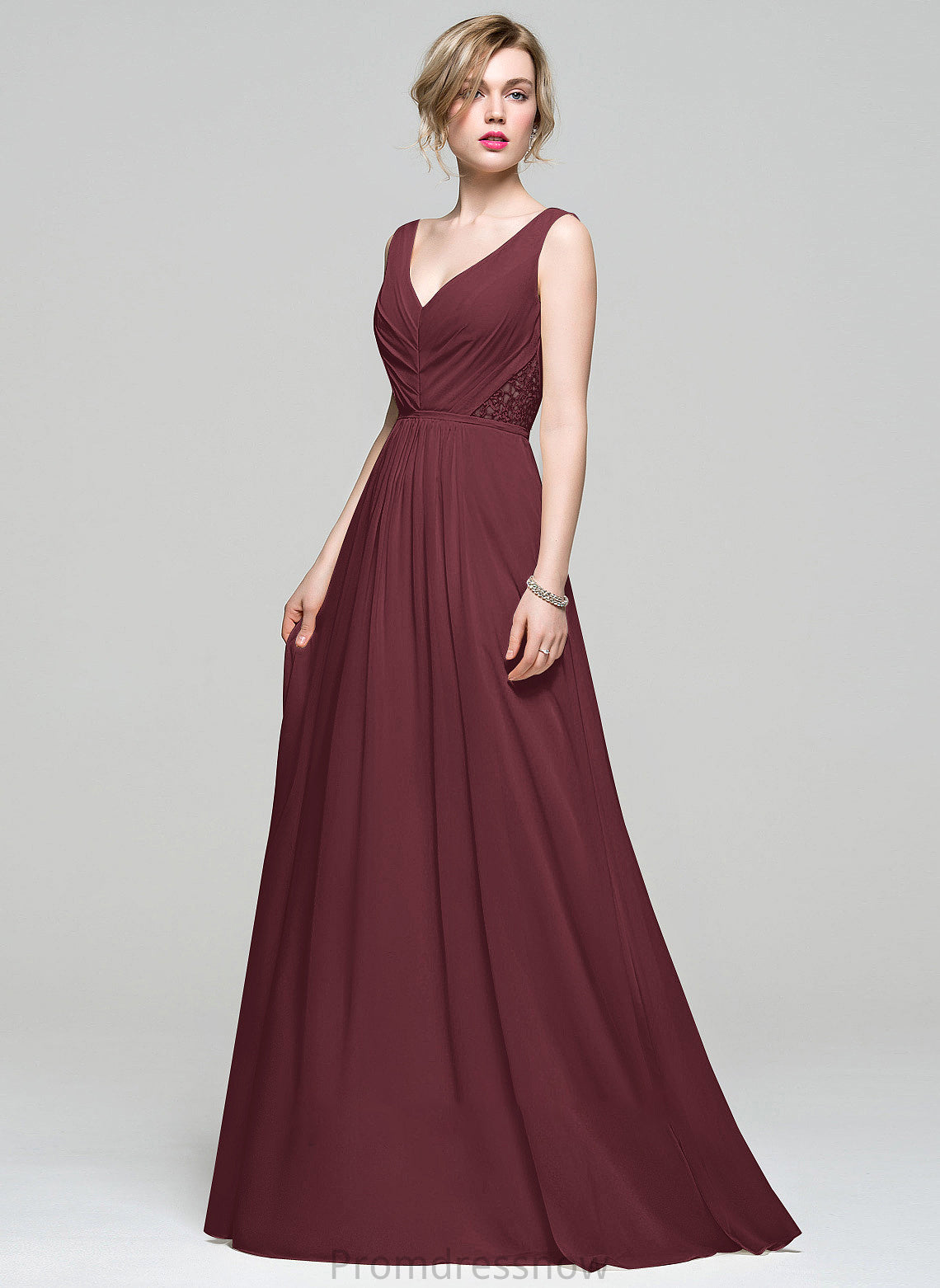 A-Line Ruffle Sequins Length Embellishment Silhouette Floor-Length Neckline V-neck Fabric Beading Lace Bridesmaid Dresses