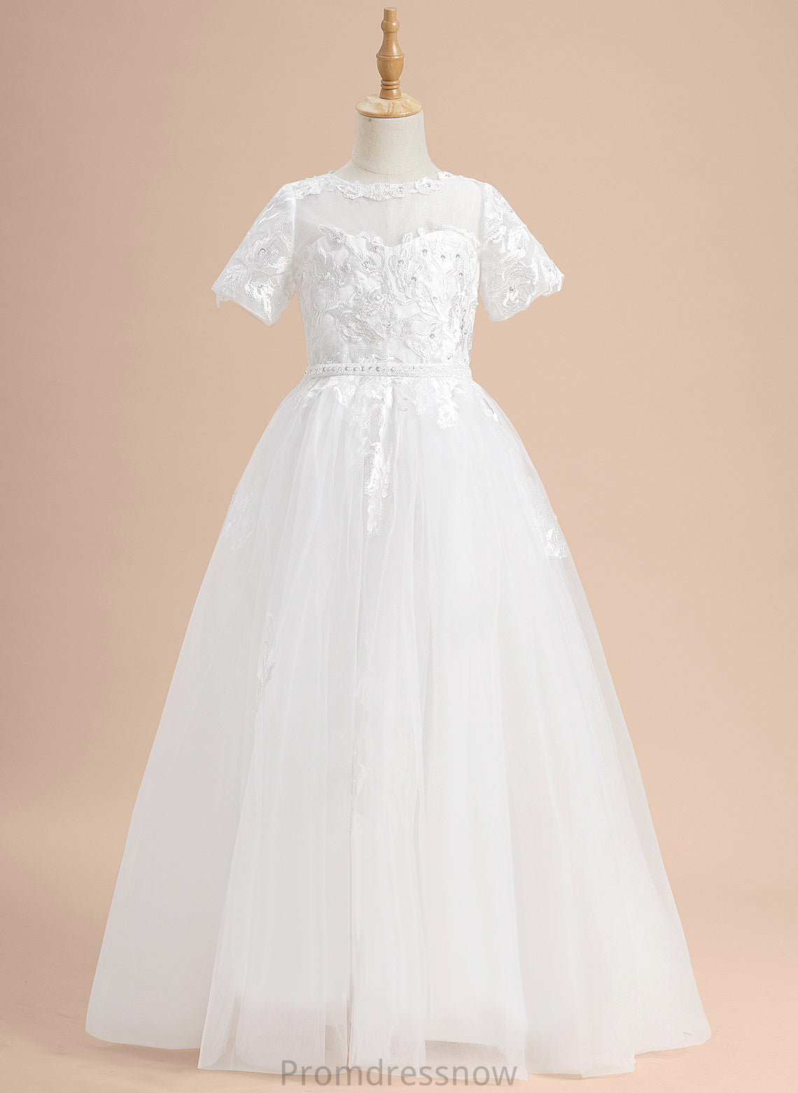 Neck - Short Tulle Floor-length Ball-Gown/Princess Flower Girl Dresses Lace/Beading/Sequins Scoop Sleeves With Girl Flower Katelyn Dress